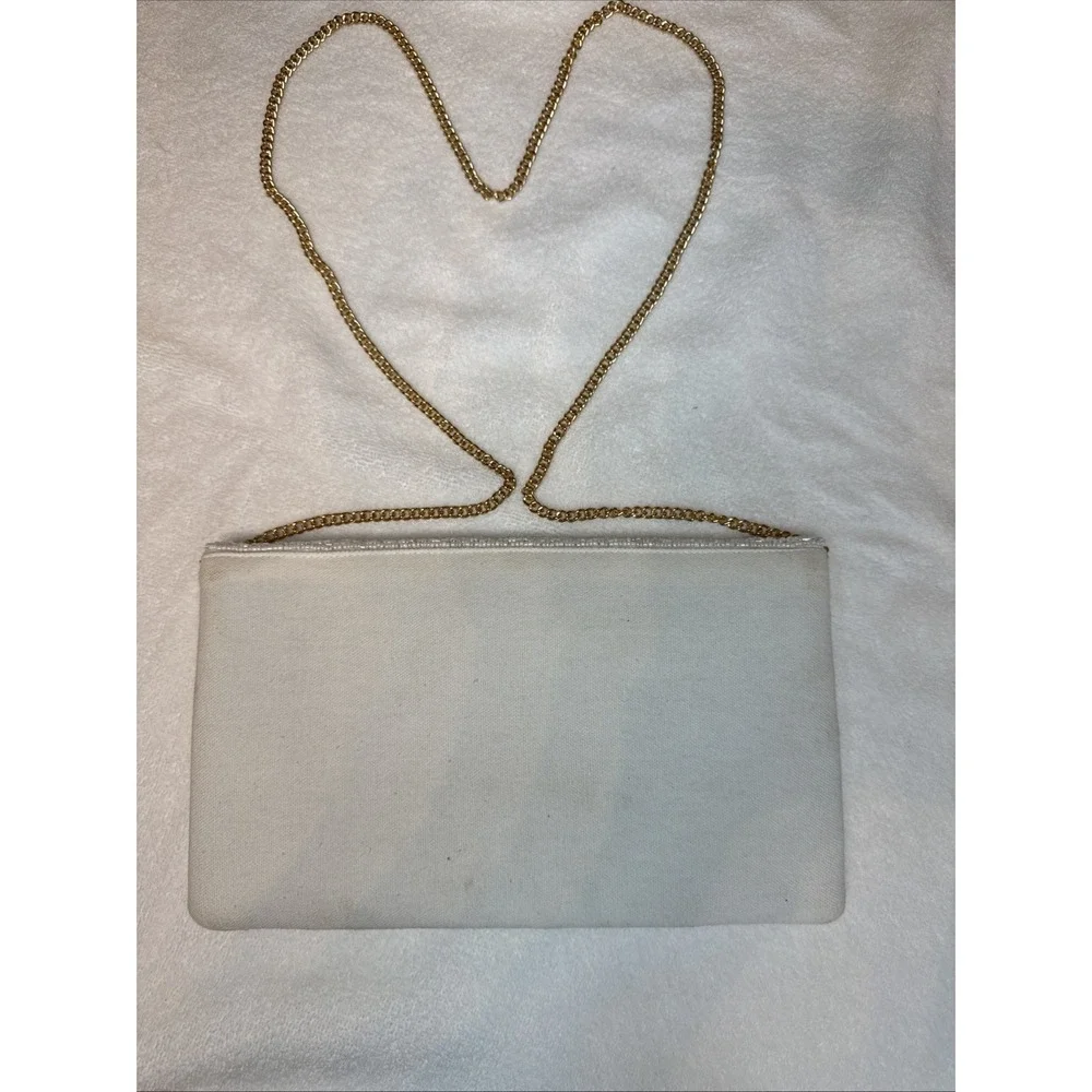 Bride Clutch Embroidered Glass Beaded Gold Tone Chain Strap Classy Elegant
